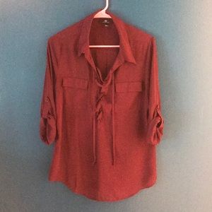 Burgundy button-up blouse